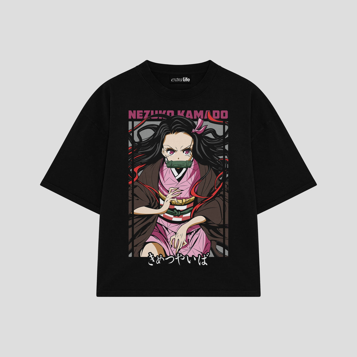 Playera streetwear premium de anime y gaming ExtraLife MX, corte oversized drop shoulder ligero y fresco en color Deep Black y Off-White, moda urbana mexicana de culto.