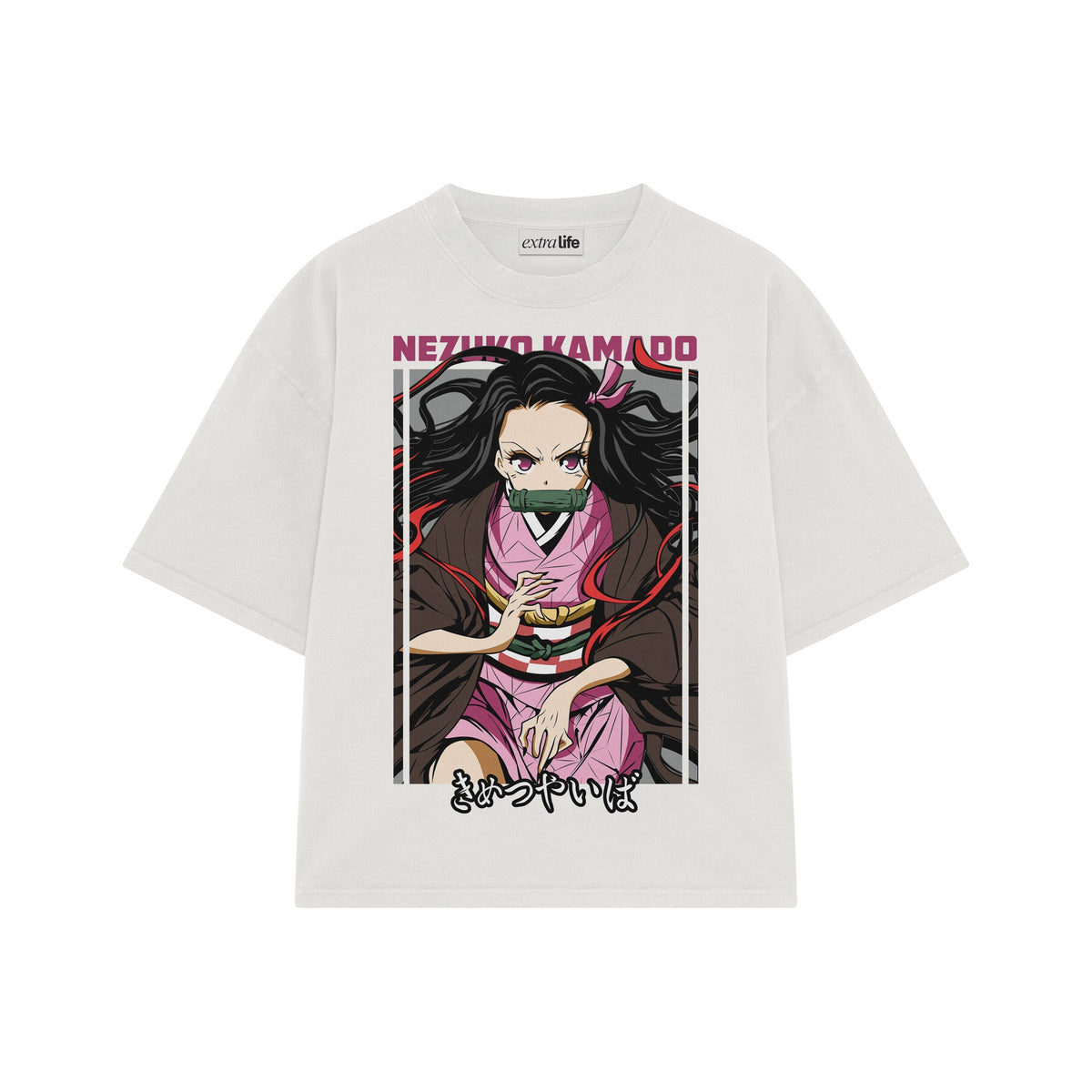 Playera streetwear premium de anime y gaming ExtraLife MX, corte oversized drop shoulder ligero y fresco en color Deep Black y Off-White, moda urbana mexicana de culto.