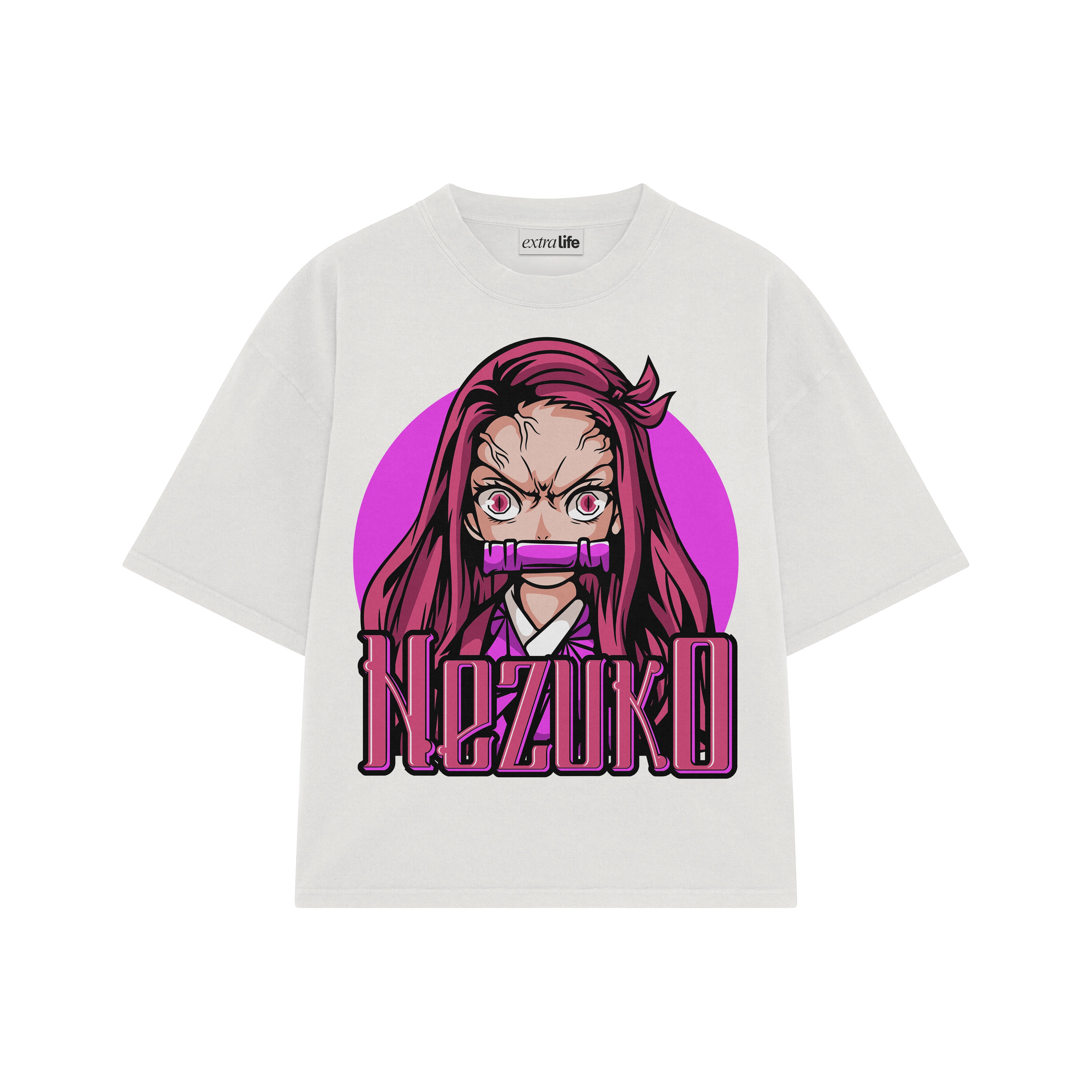 Playera streetwear premium de anime y gaming ExtraLife MX, corte boxy oversized drop shoulder heavyweight en color Deep Black y Off-White, moda urbana mexicana de culto.