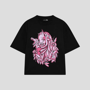 Playera streetwear premium de anime y gaming ExtraLife MX, corte boxy oversized drop shoulder heavyweight en color Deep Black y Off-White, moda urbana mexicana de culto.