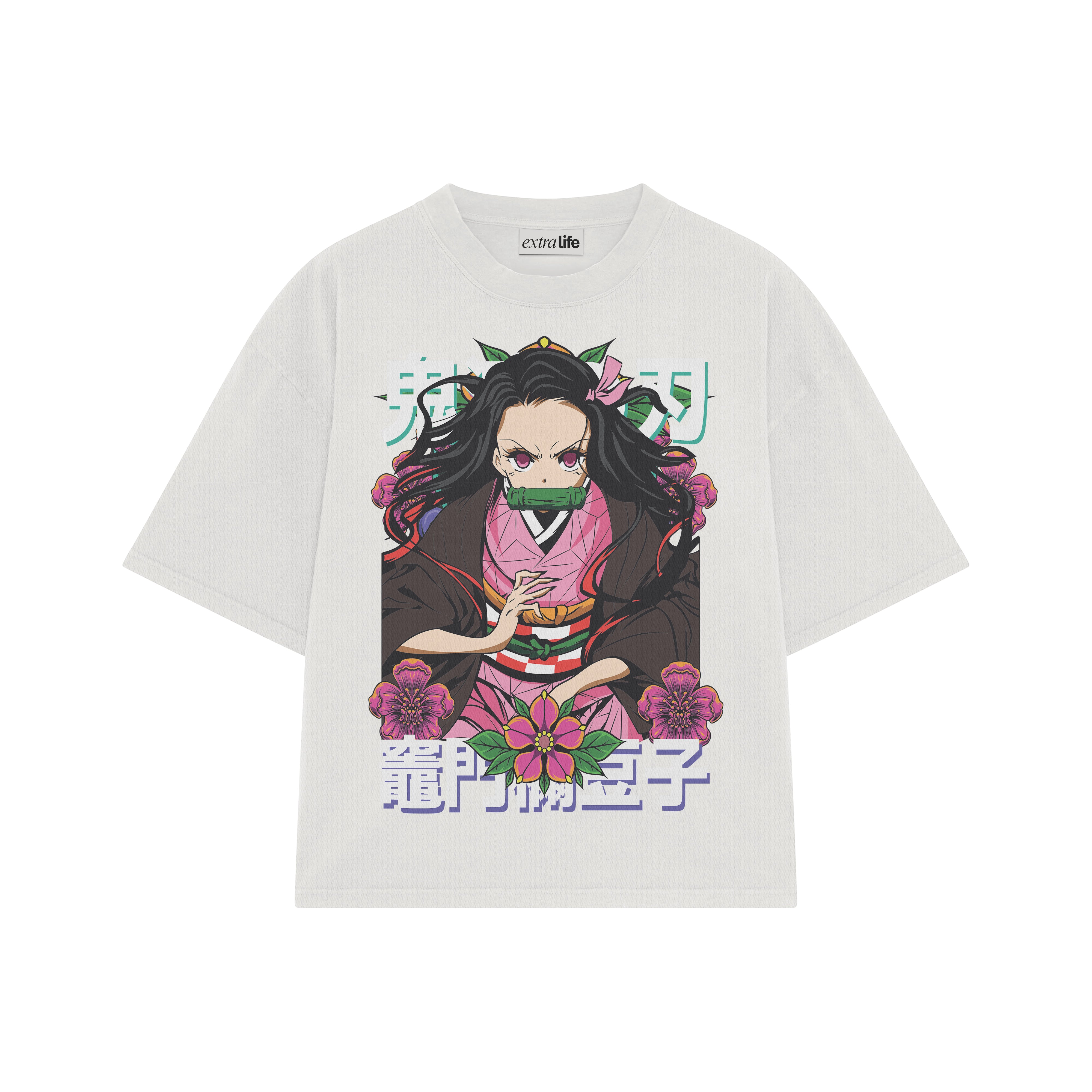 Playera streetwear premium de anime y gaming ExtraLife MX, corte boxy oversized drop shoulder heavyweight en color Deep Black y Off-White, moda urbana mexicana de culto.