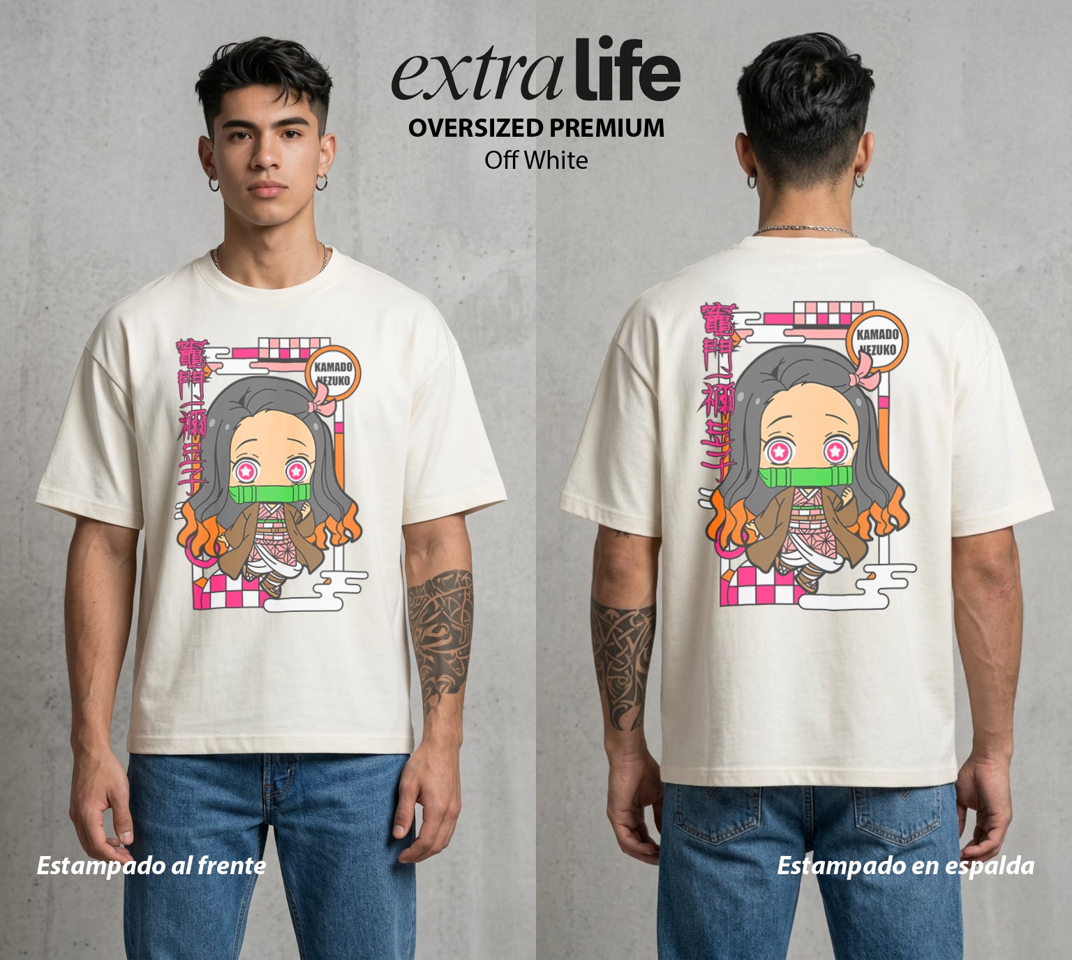 Cazadores de la Noche | El Bambu de la Noche #01144 - Playera Oversized Premium | Off White - Foto en modelo
