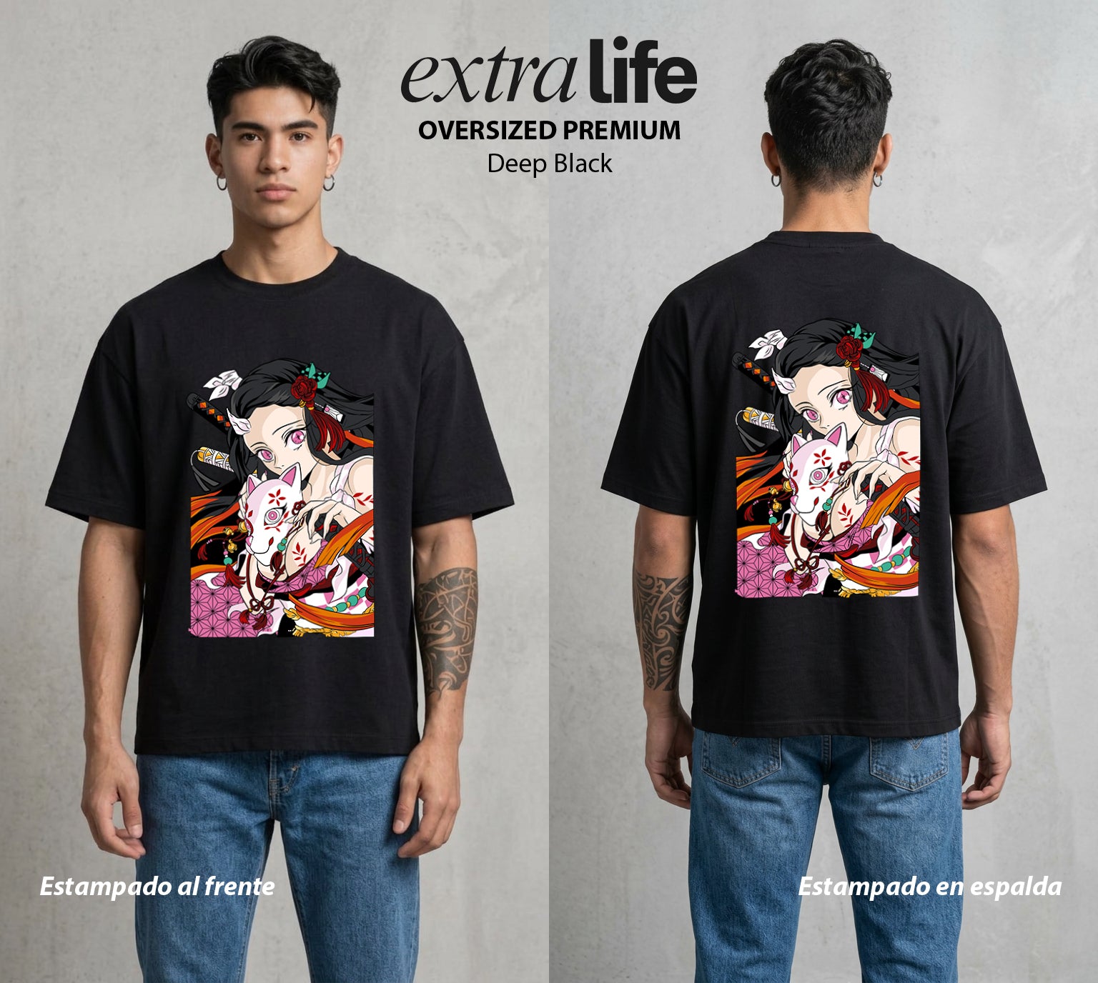 Cazadores de la Noche | La Pequena Demonia #01149 - Playera Oversized Premium | Deep Black - Foto en modelo