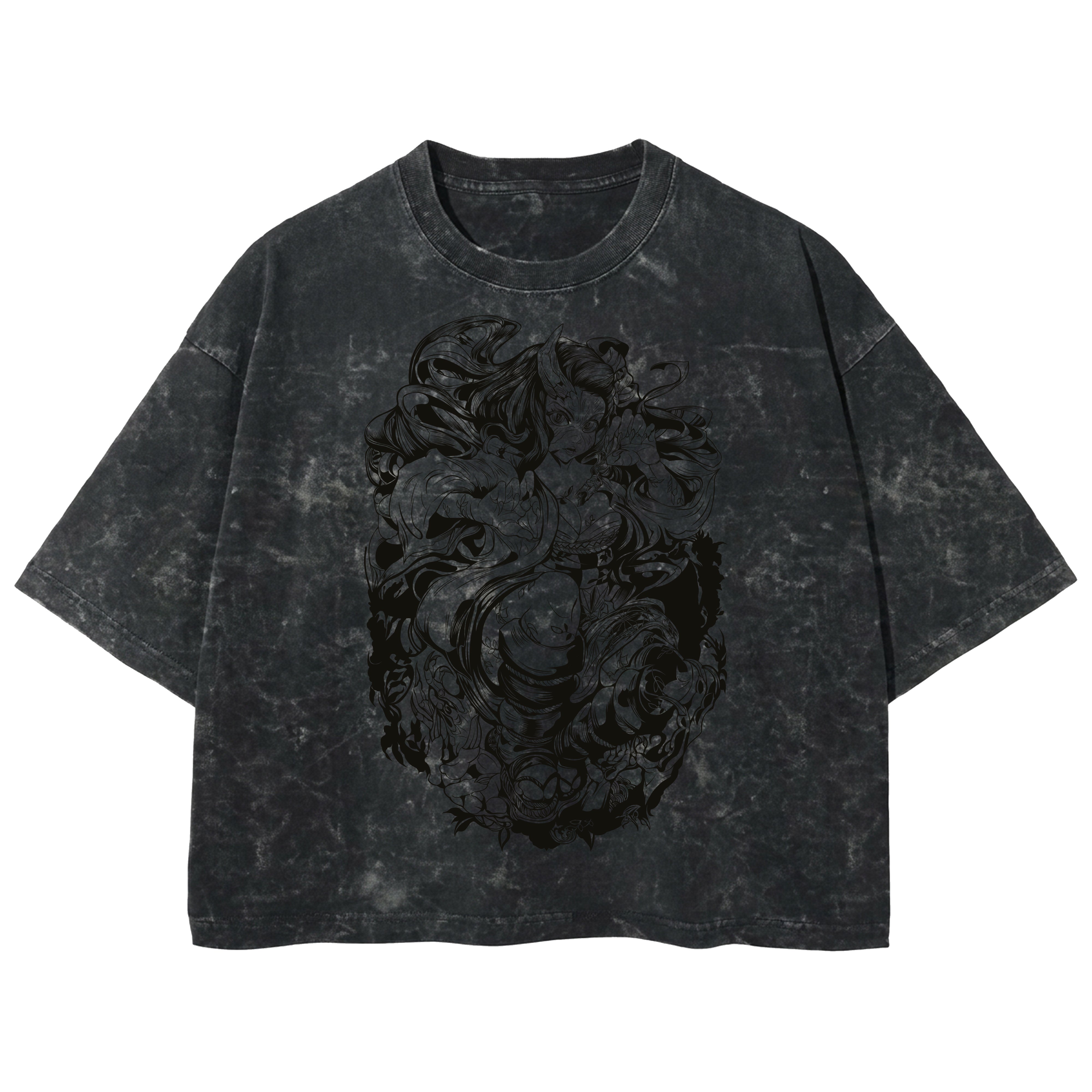 Playera streetwear premium de anime y gaming ExtraLife MX, corte boxy deluxe mineral wash heavyweight en color Acid Wash, moda urbana mexicana de culto.