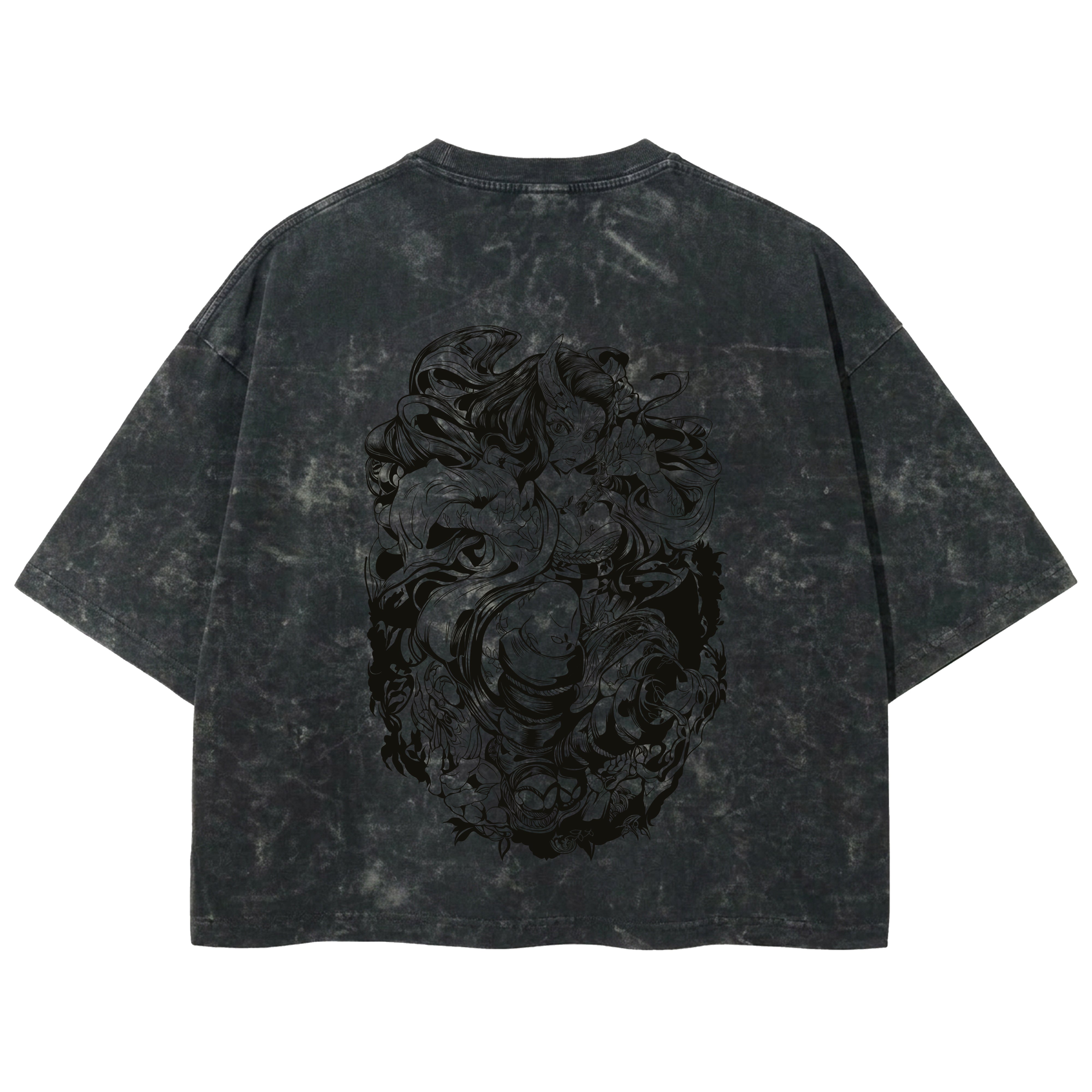 Playera streetwear premium de anime y gaming ExtraLife MX, corte boxy deluxe mineral wash heavyweight en color Acid Wash, moda urbana mexicana de culto.