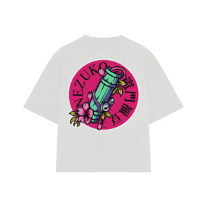 Playera streetwear premium de anime y gaming ExtraLife MX, corte boxy oversized drop shoulder heavyweight en color Deep Black y Off-White, moda urbana mexicana de culto.