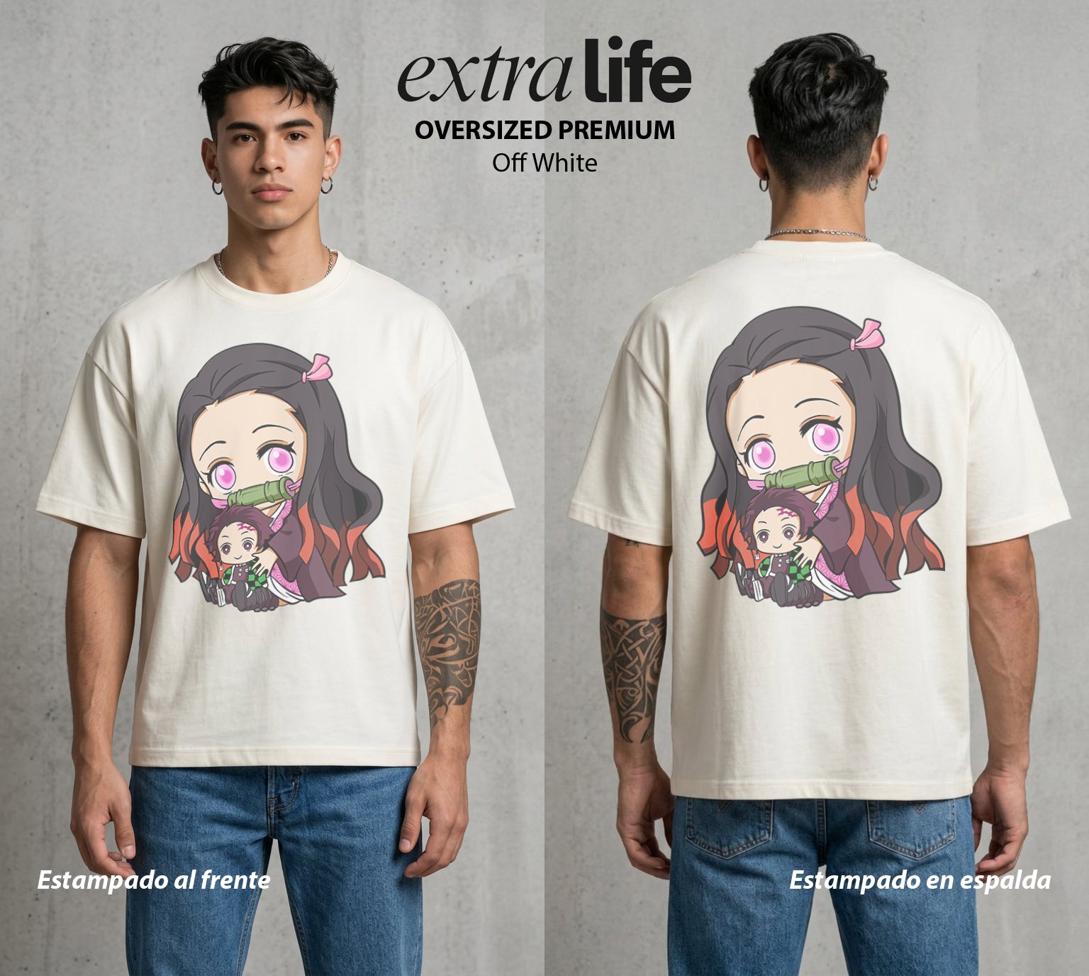 Cazadores de la Noche | La Demonia del Bien #01157 - Playera Oversized Premium | Off White - Foto en modelo