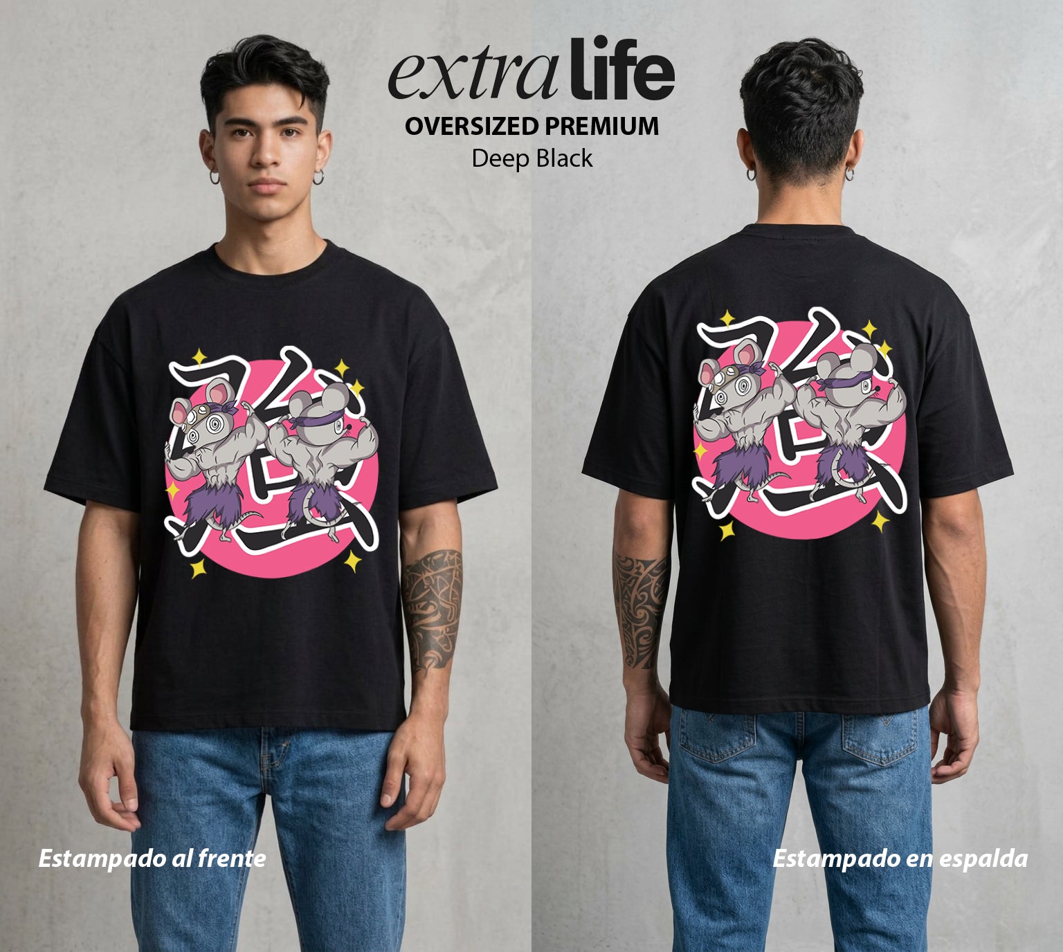 Cazadores de la Noche | Las Munecas del Abismo #01158 - Playera Oversized Premium | Deep Black - Foto en modelo