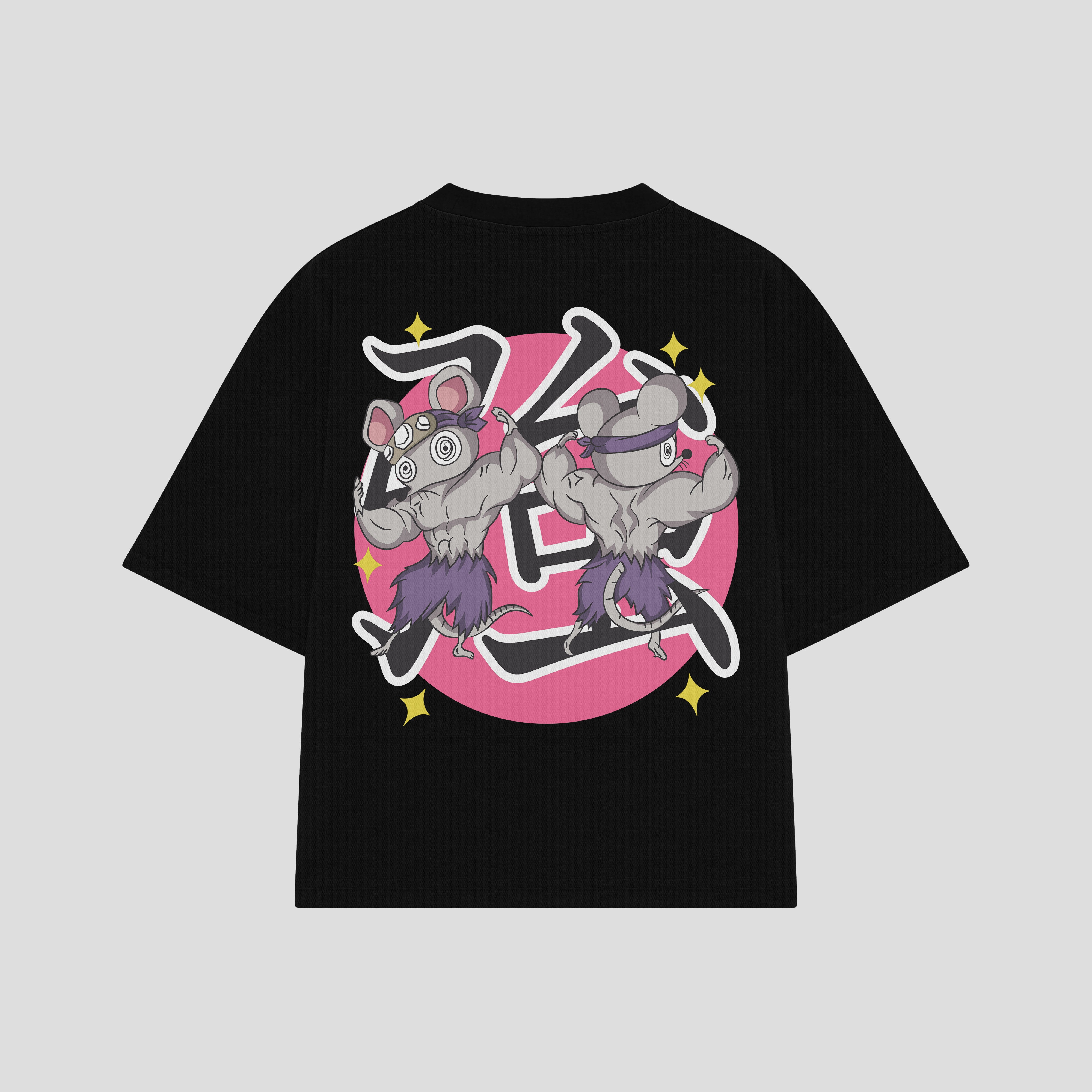 Playera streetwear premium de anime y gaming ExtraLife MX, corte boxy oversized drop shoulder heavyweight en color Deep Black y Off-White, moda urbana mexicana de culto.