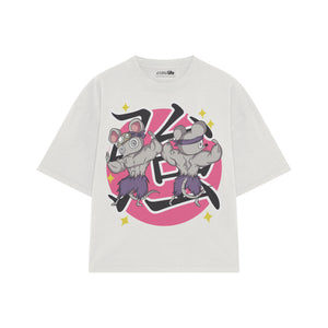 Playera streetwear premium de anime y gaming ExtraLife MX, corte boxy oversized drop shoulder heavyweight en color Deep Black y Off-White, moda urbana mexicana de culto.