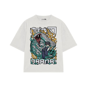 Playera streetwear premium de anime y gaming ExtraLife MX, corte boxy oversized drop shoulder heavyweight en color Deep Black y Off-White, moda urbana mexicana de culto.