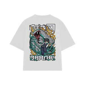 Playera streetwear premium de anime y gaming ExtraLife MX, corte boxy oversized drop shoulder heavyweight en color Deep Black y Off-White, moda urbana mexicana de culto.