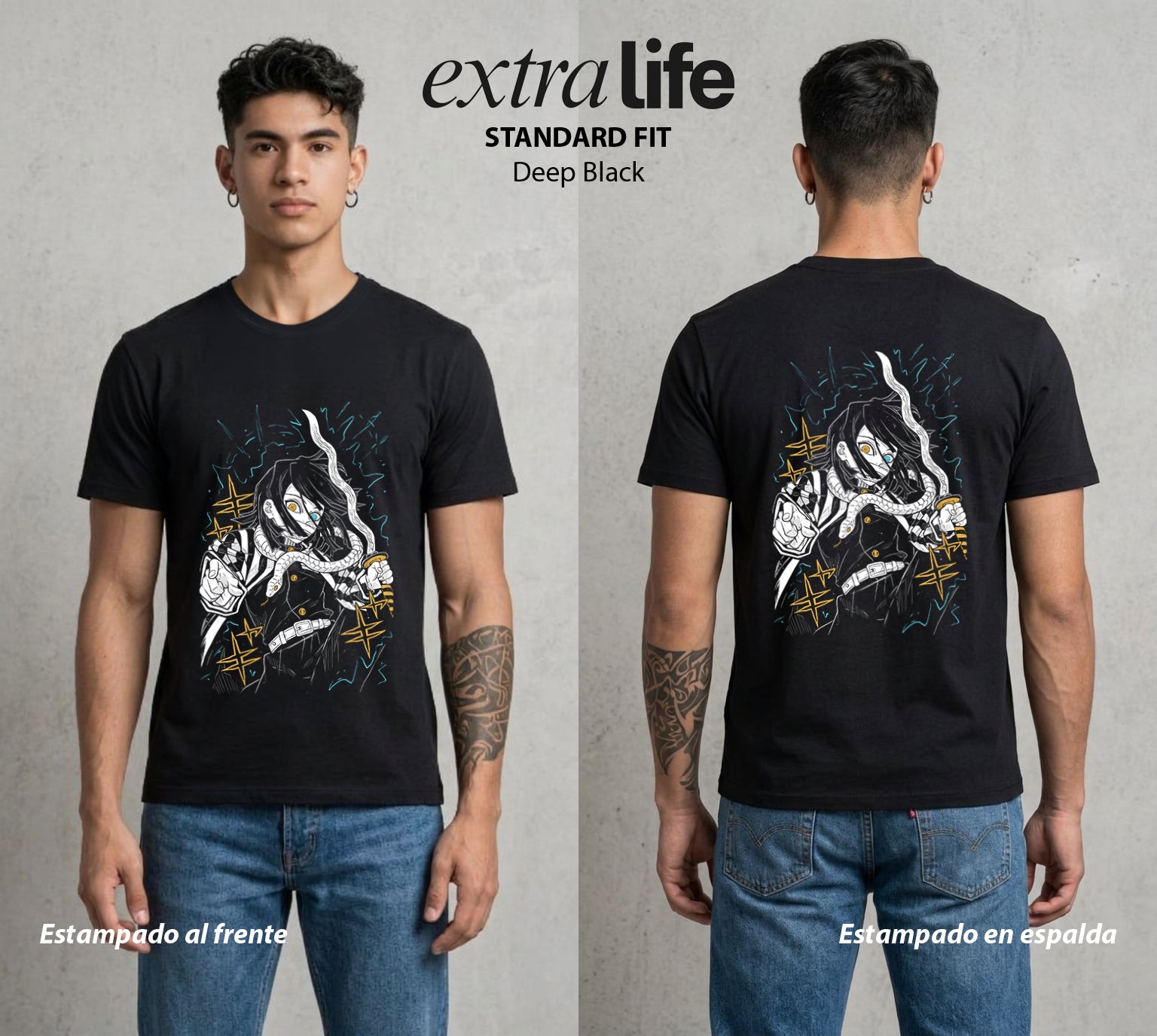 Cazadores de la Noche | El Pilar de la Serpiente #01160 - Playera Standard Fit | Deep Black - Foto en modelo