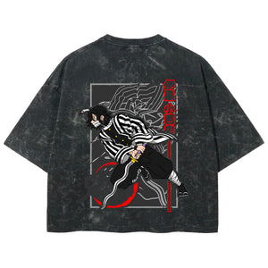 Playera streetwear premium de anime y gaming ExtraLife MX, corte boxy deluxe mineral wash heavyweight en color Acid Wash, moda urbana mexicana de culto.