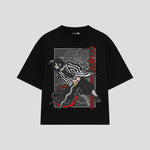 Playera streetwear premium de anime y gaming ExtraLife MX, corte boxy oversized drop shoulder heavyweight en color Deep Black y Off-White, moda urbana mexicana de culto.