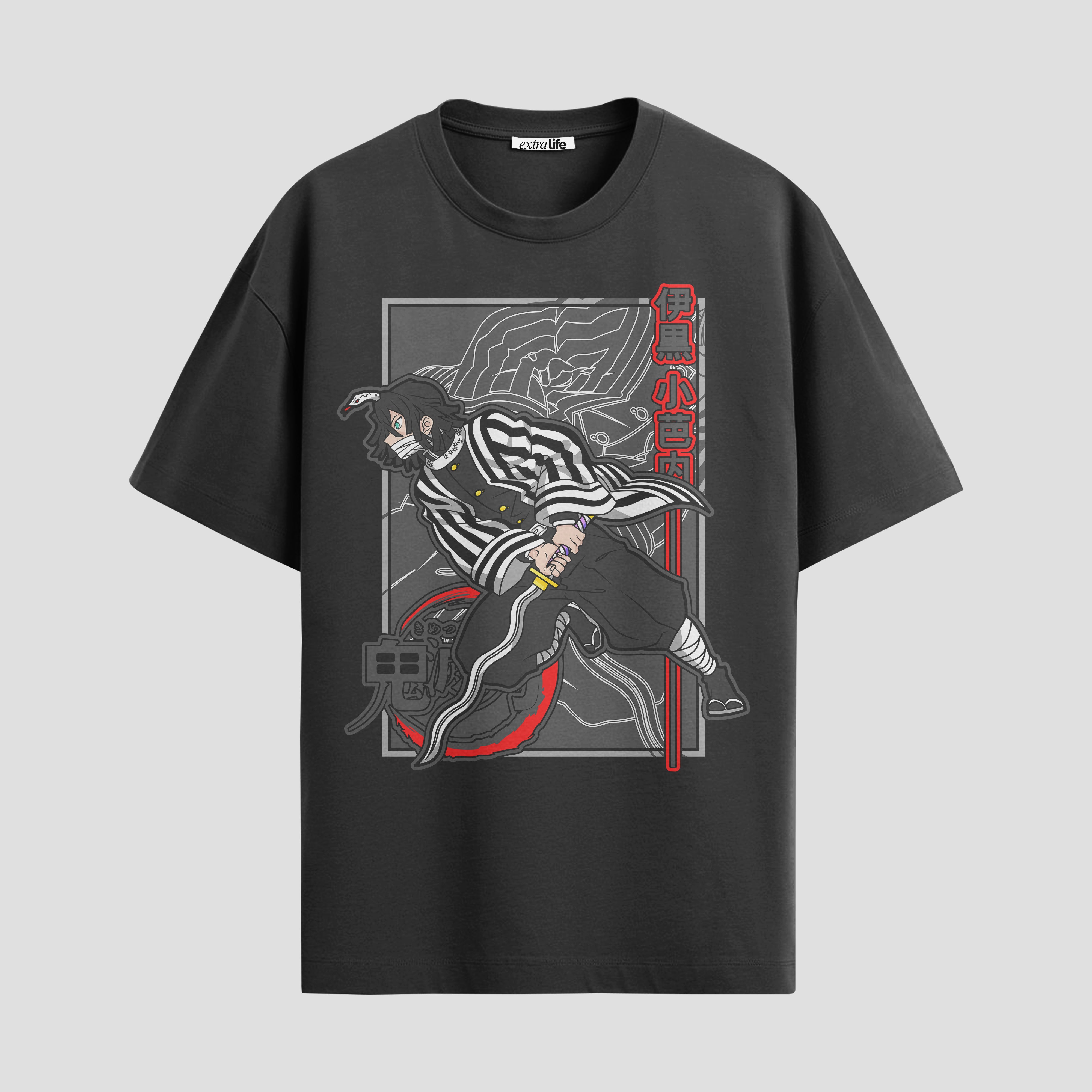 Playera urbana de anime y gaming ExtraLife MX, corte Standard Fit unisex ligero y transpirable en color Deep Black y Pure White, ropa de uso diario para gym y casual.