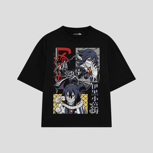 Playera streetwear premium de anime y gaming ExtraLife MX, corte boxy oversized drop shoulder heavyweight en color Deep Black y Off-White, moda urbana mexicana de culto.