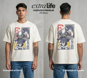 Cazadores de la Noche | Los Ojos Heterocromáticos #01162 - Playera Oversized Premium | Off White - Foto en modelo