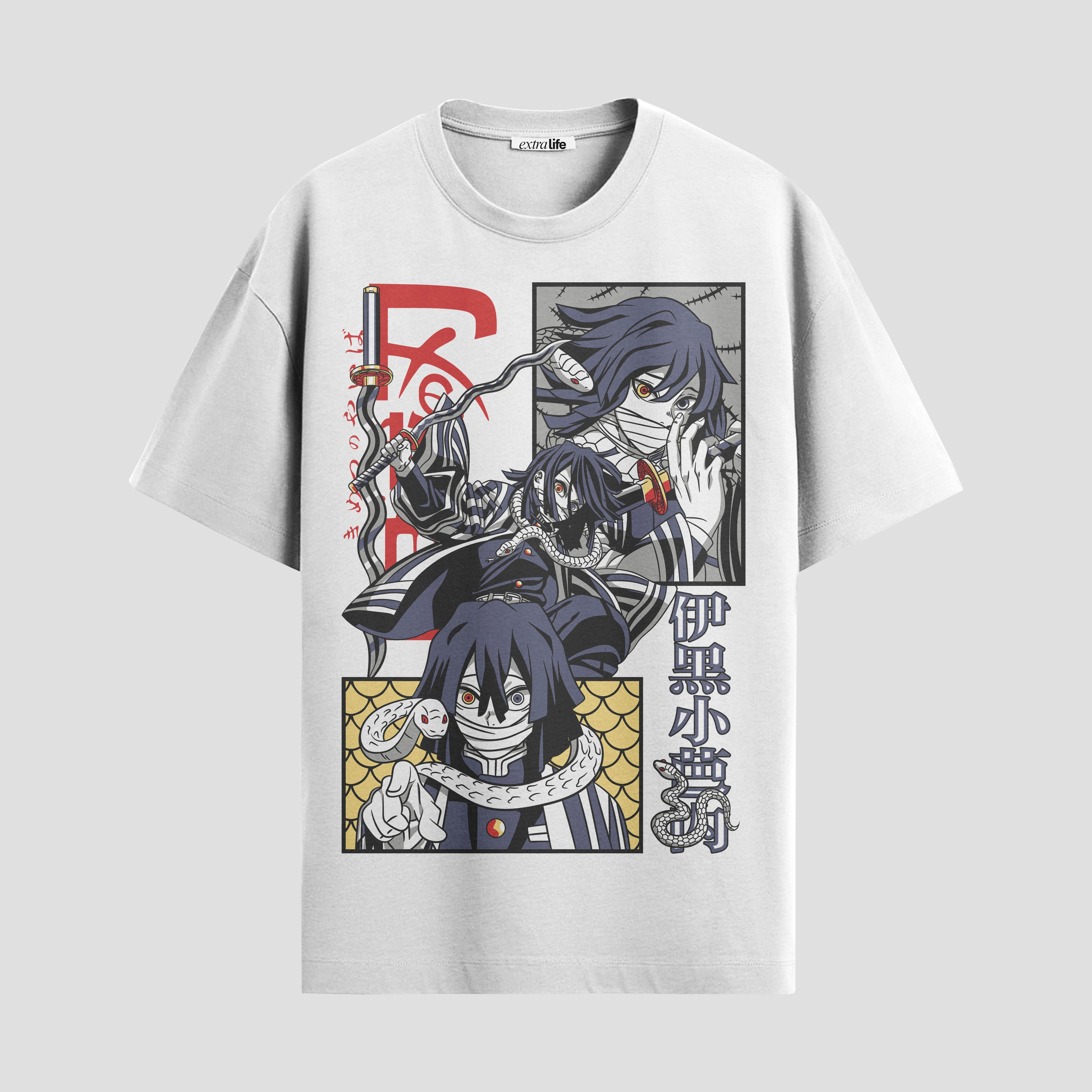 Playera urbana de anime y gaming ExtraLife MX, corte Standard Fit unisex ligero y transpirable en color Deep Black y Pure White, ropa de uso diario para gym y casual.