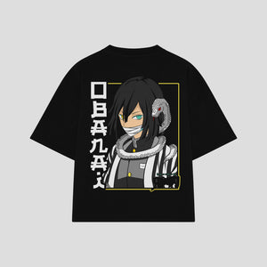 Playera streetwear premium de anime y gaming ExtraLife MX, corte boxy oversized drop shoulder heavyweight en color Deep Black y Off-White, moda urbana mexicana de culto.