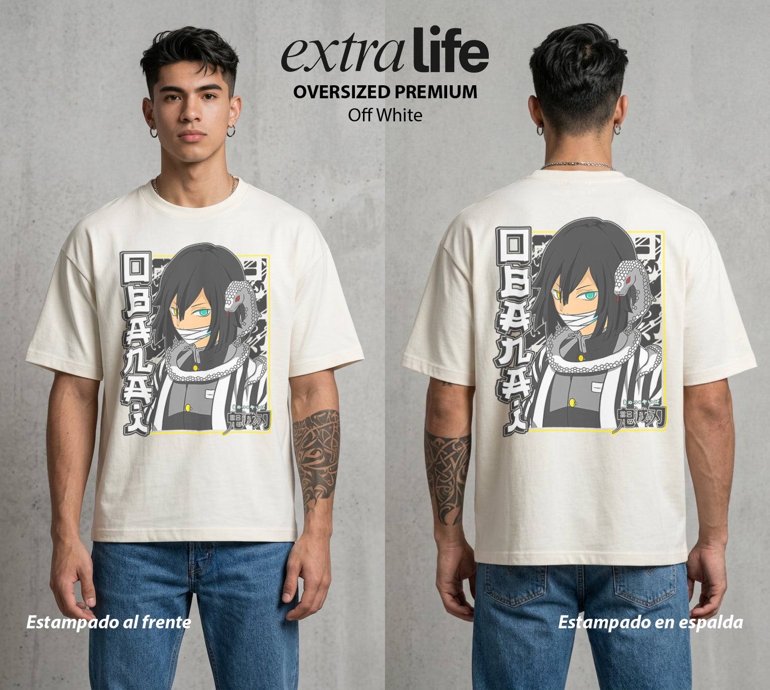 Cazadores de la Noche | La Serpiente del Amor #01163 - Playera Oversized Premium | Off White - Foto en modelo