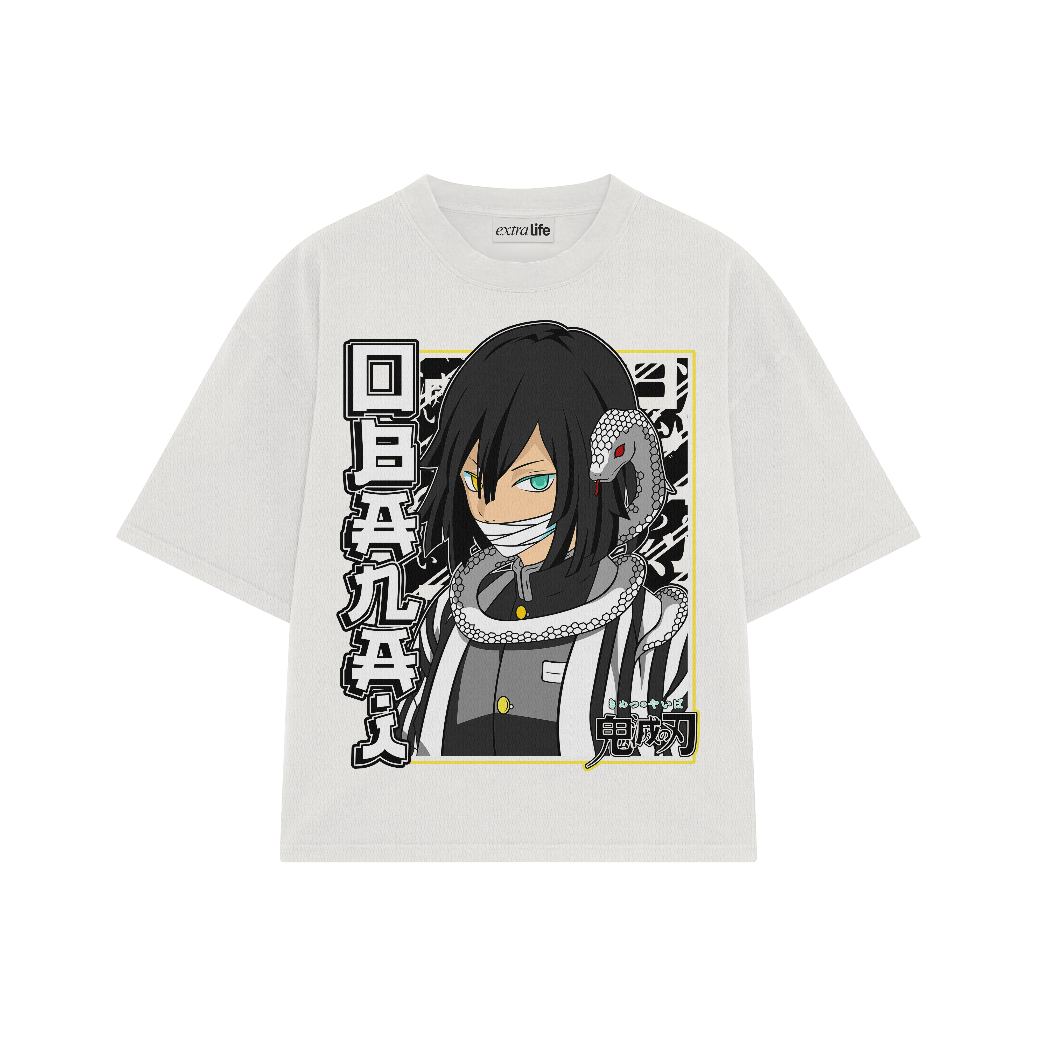 Playera streetwear premium de anime y gaming ExtraLife MX, corte boxy oversized drop shoulder heavyweight en color Deep Black y Off-White, moda urbana mexicana de culto.