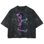 Playera streetwear premium de anime y gaming ExtraLife MX, corte boxy deluxe mineral wash heavyweight en color Acid Wash, moda urbana mexicana de culto.