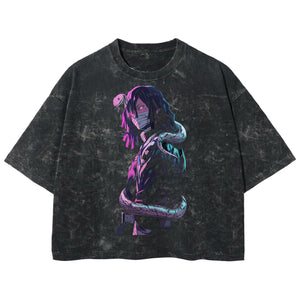 Playera streetwear premium de anime y gaming ExtraLife MX, corte boxy deluxe mineral wash heavyweight en color Acid Wash, moda urbana mexicana de culto.