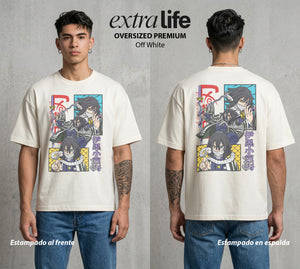 Cazadores de la Noche | El Pilar de la Serpiente #01166 - Playera Oversized Premium | Off White - Foto en modelo