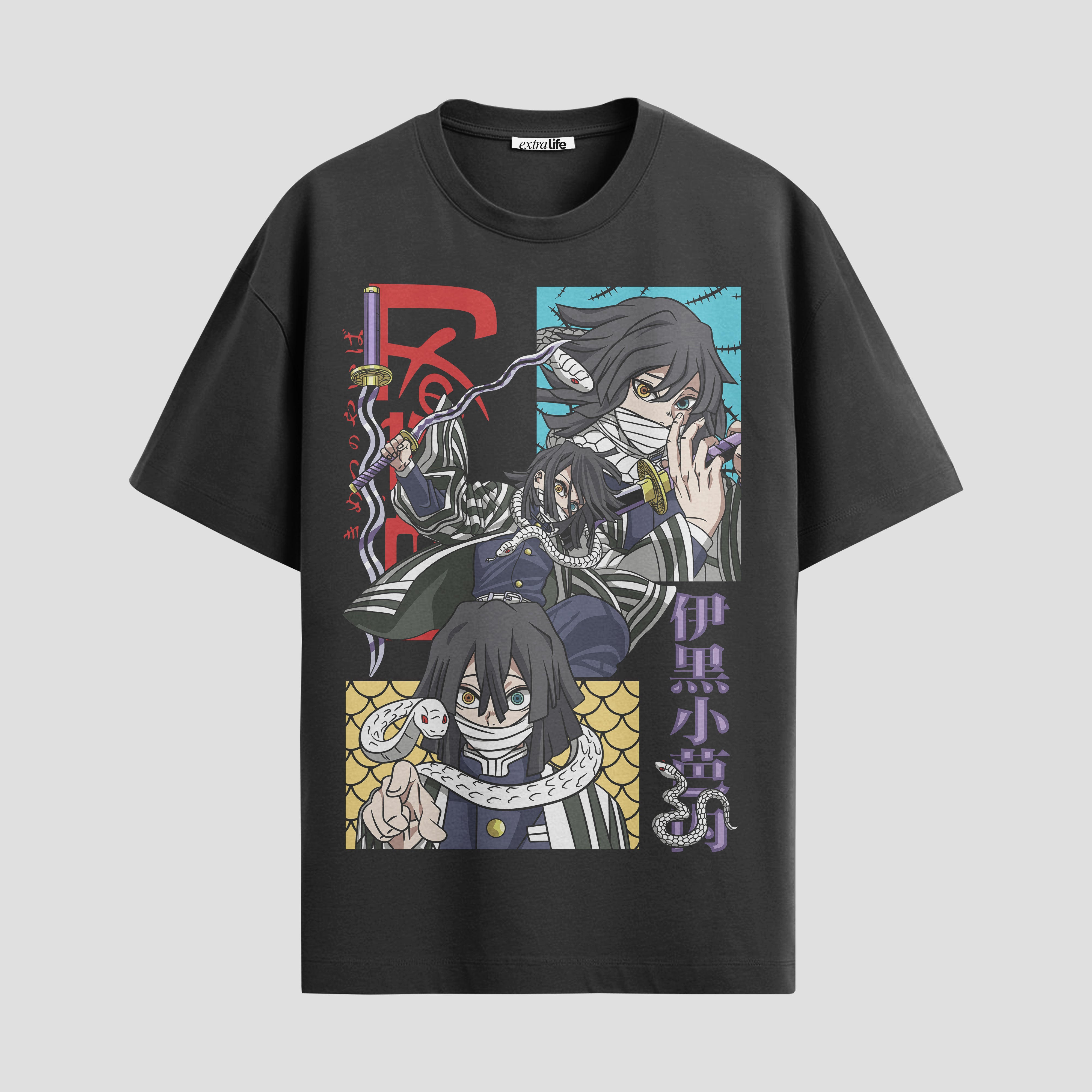 Playera urbana de anime y gaming ExtraLife MX, corte Standard Fit unisex ligero y transpirable en color Deep Black y Pure White, ropa de uso diario para gym y casual.