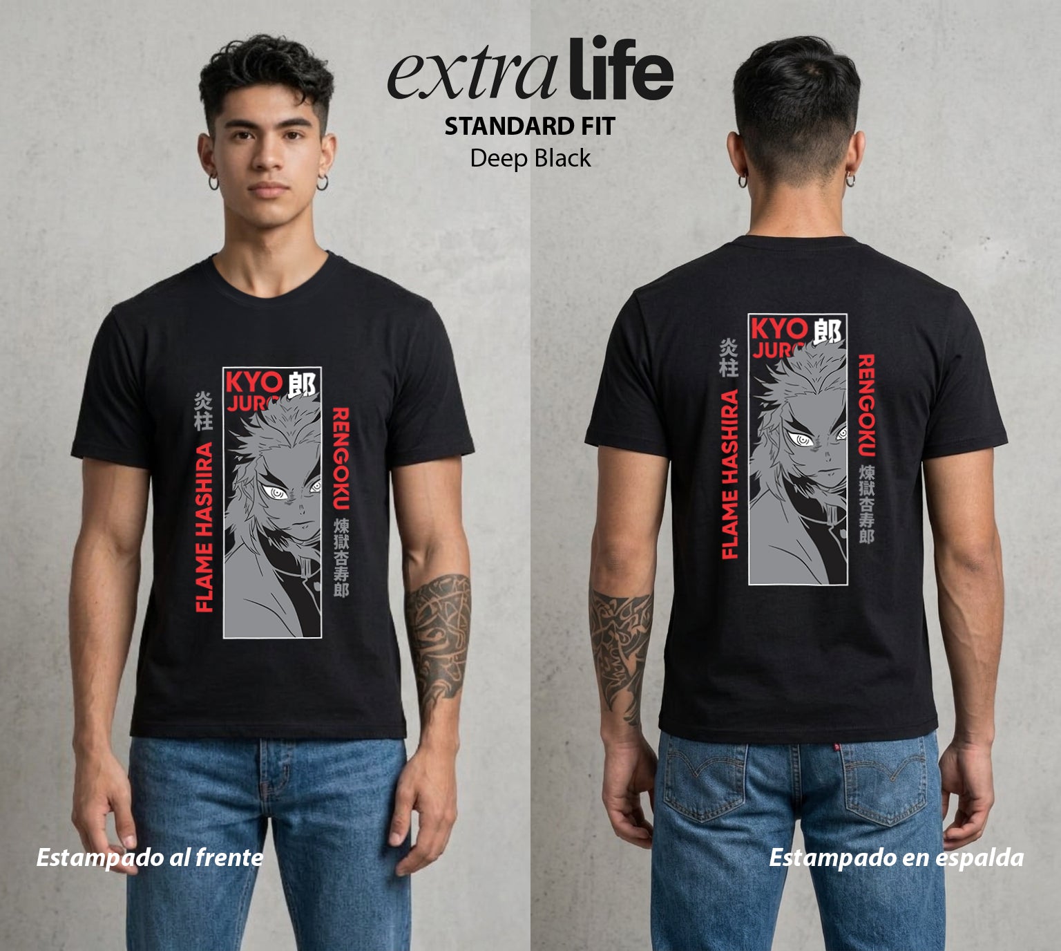 Cazadores de la Noche | El Pillar de las Llamas #01168 - Playera Standard Fit | Deep Black - Foto en modelo