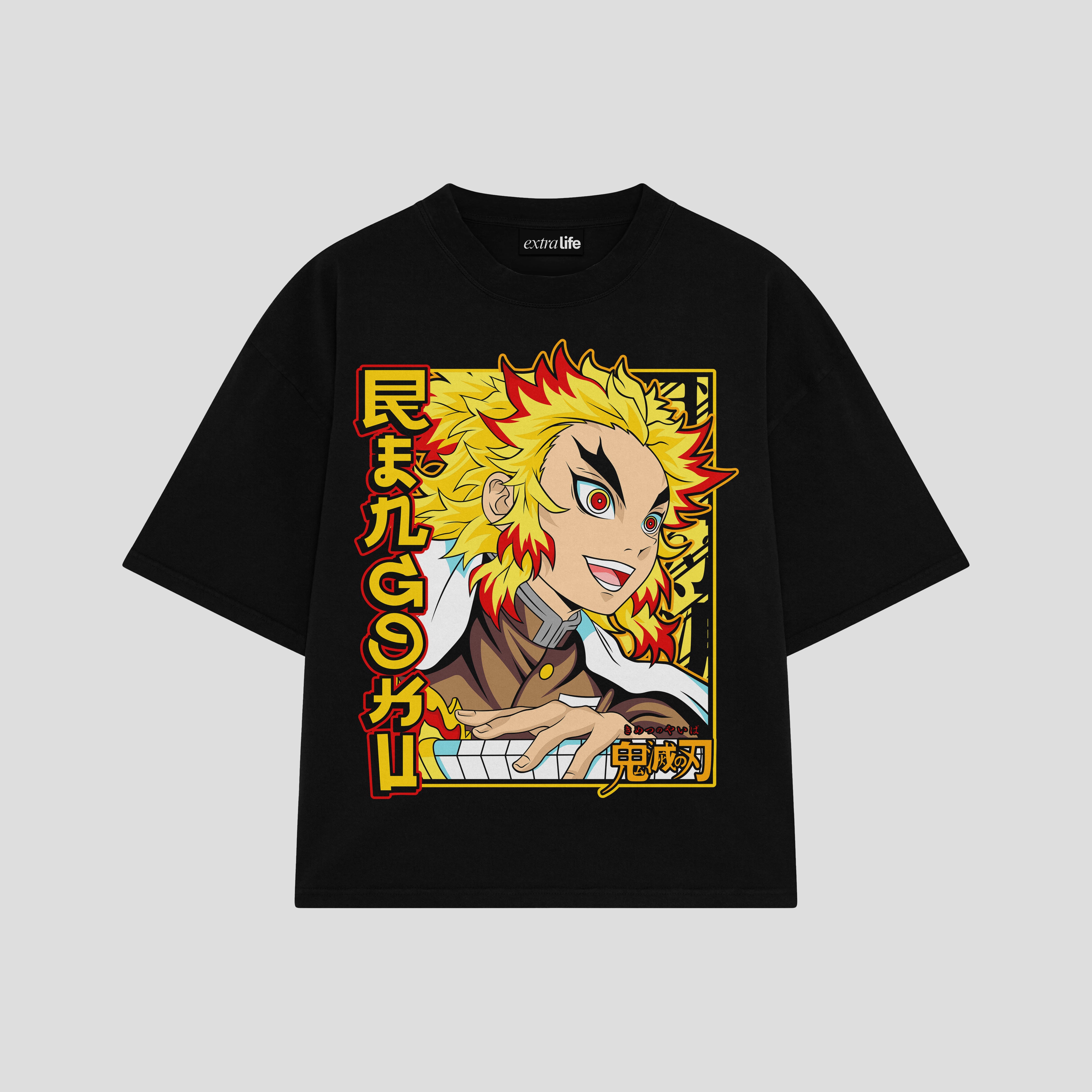 Playera streetwear premium de anime y gaming ExtraLife MX, corte boxy oversized drop shoulder heavyweight en color Deep Black y Off-White, moda urbana mexicana de culto.