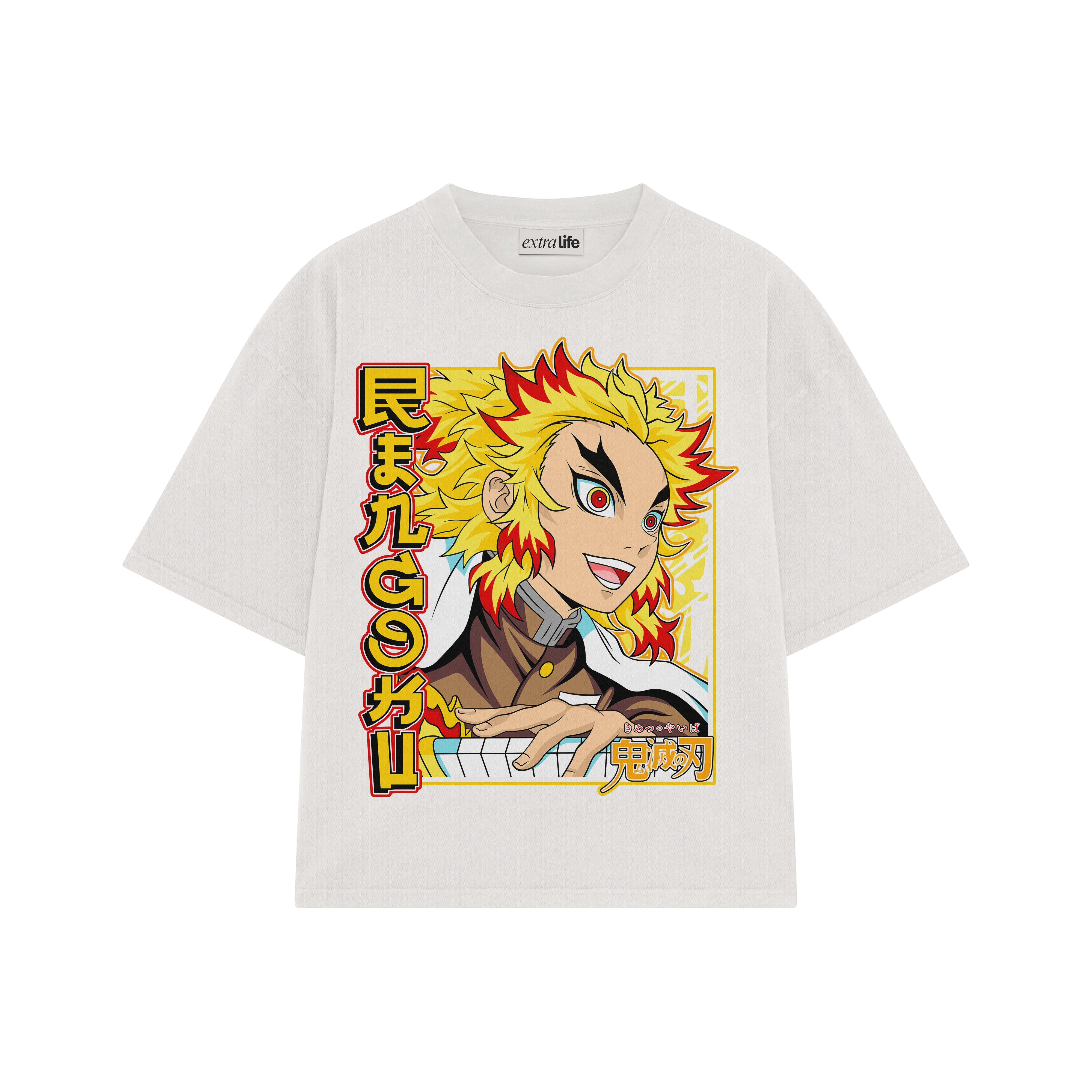 Playera streetwear premium de anime y gaming ExtraLife MX, corte boxy oversized drop shoulder heavyweight en color Deep Black y Off-White, moda urbana mexicana de culto.