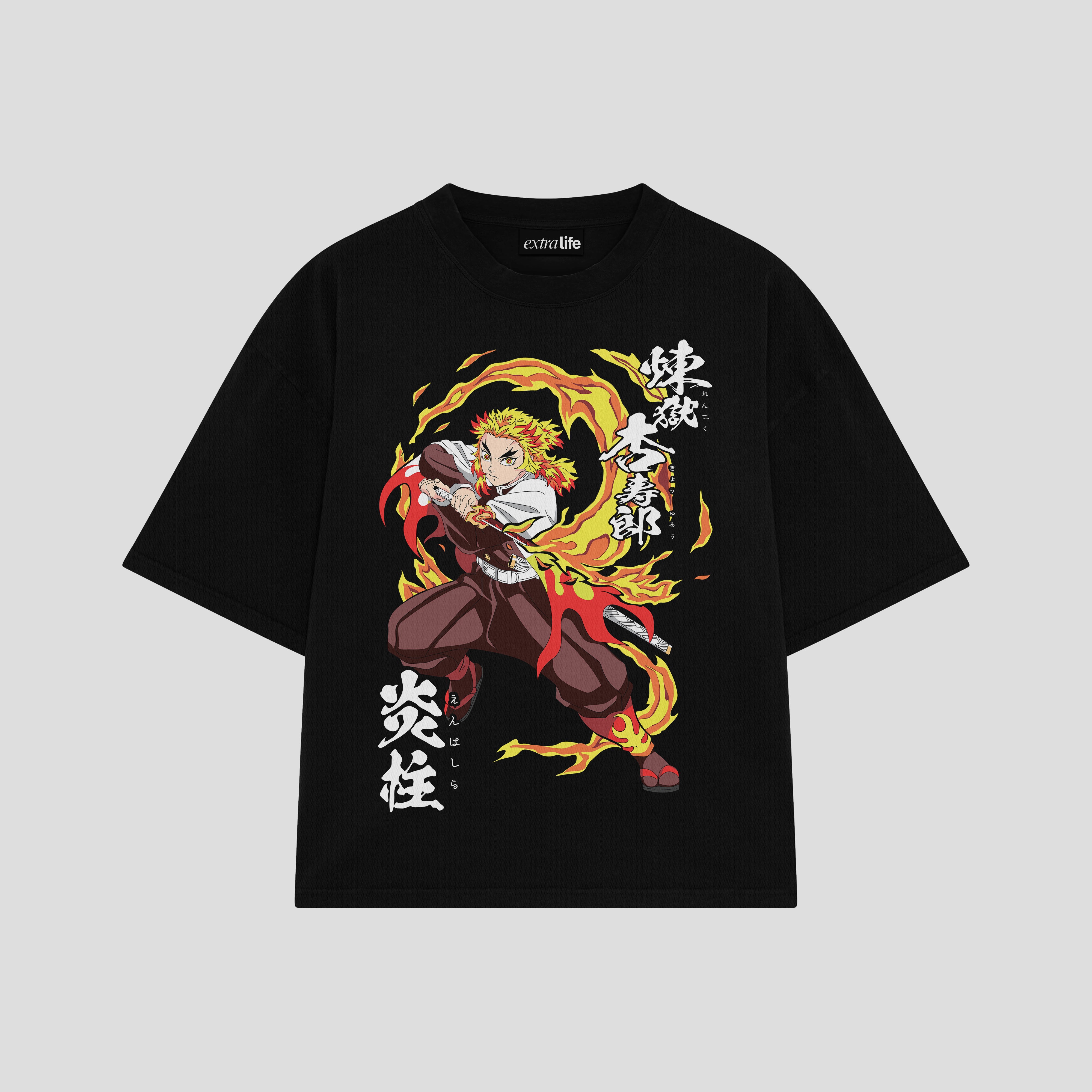 Playera streetwear premium de anime y gaming ExtraLife MX, corte boxy oversized drop shoulder heavyweight en color Deep Black y Off-White, moda urbana mexicana de culto.