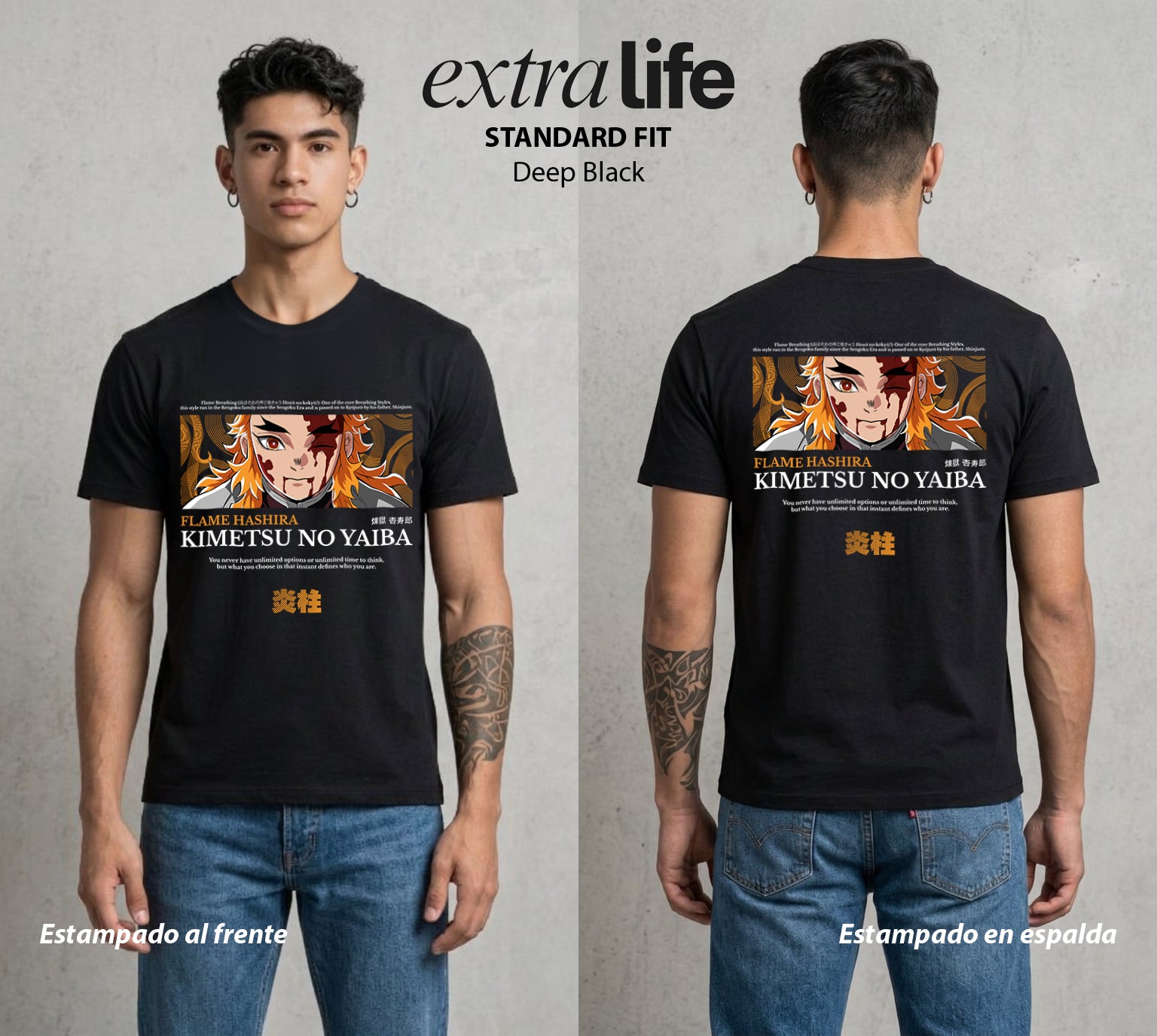 Cazadores de la Noche | Alas de Fuego Eterno #01171 - Playera Standard Fit | Deep Black - Foto en modelo