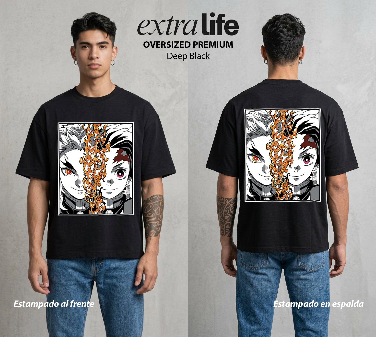 Cazadores de la Noche | El Cazador del Agua #01173 - Playera Oversized Premium | Deep Black - Foto en modelo