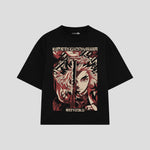 Playera streetwear premium de anime y gaming ExtraLife MX, corte boxy oversized drop shoulder heavyweight en color Deep Black y Off-White, moda urbana mexicana de culto.