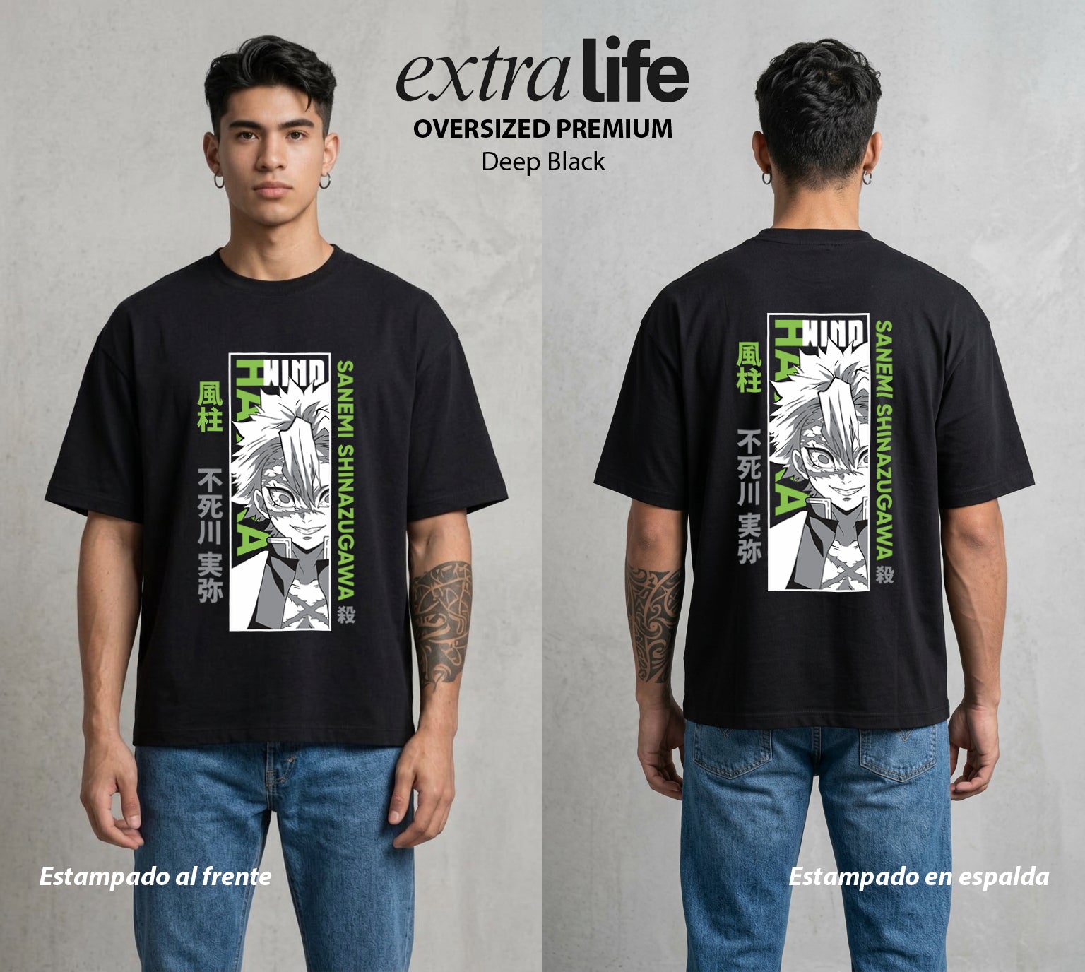 Cazadores de la Noche | Cicatrices y Fuerza #01176 - Playera Oversized Premium | Deep Black - Foto en modelo