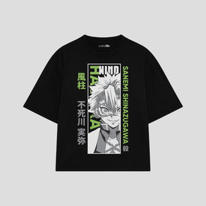 Playera streetwear premium de anime y gaming ExtraLife MX, corte boxy oversized drop shoulder heavyweight en color Deep Black y Off-White, moda urbana mexicana de culto.