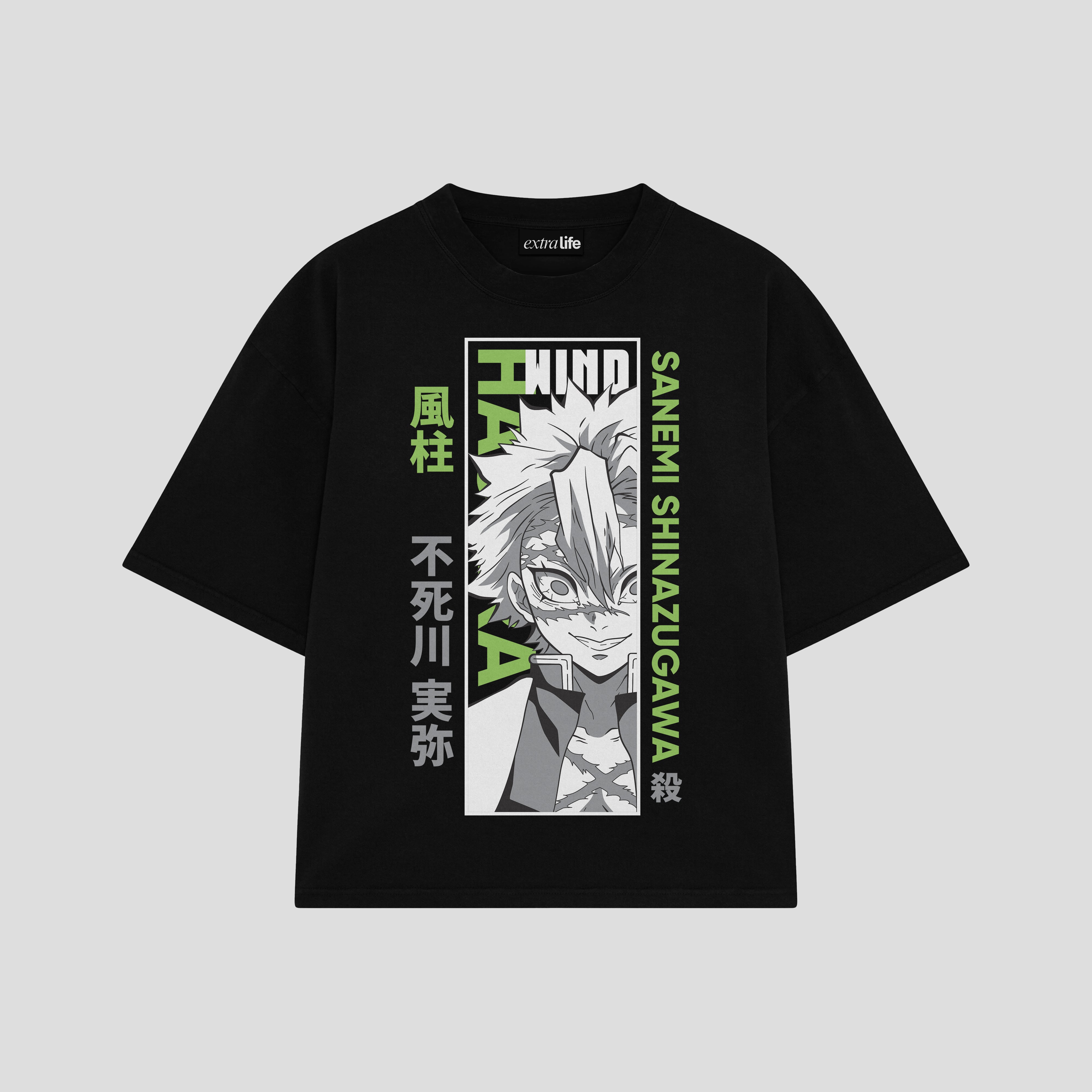 Playera streetwear premium de anime y gaming ExtraLife MX, corte boxy oversized drop shoulder heavyweight en color Deep Black y Off-White, moda urbana mexicana de culto.