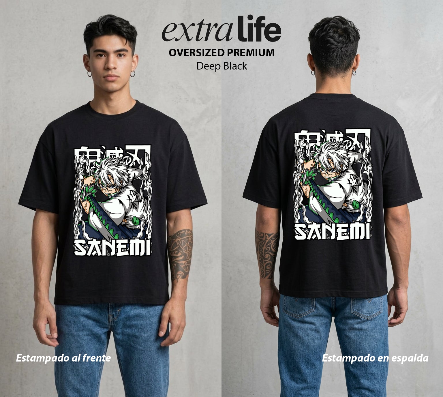 Cazadores de la Noche | El Pilar del Viento #01177 - Playera Oversized Premium | Deep Black - Foto en modelo