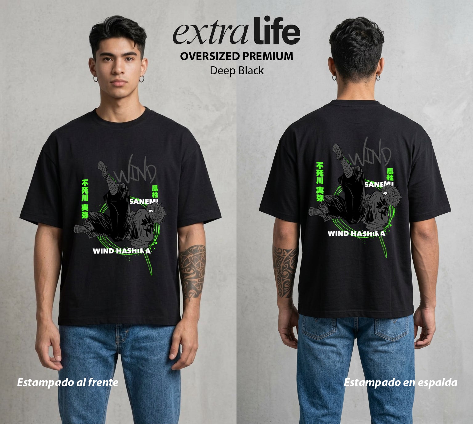 Cazadores de la Noche | El Viento sin Piedad #01179 - Playera Oversized Premium | Deep Black - Foto en modelo