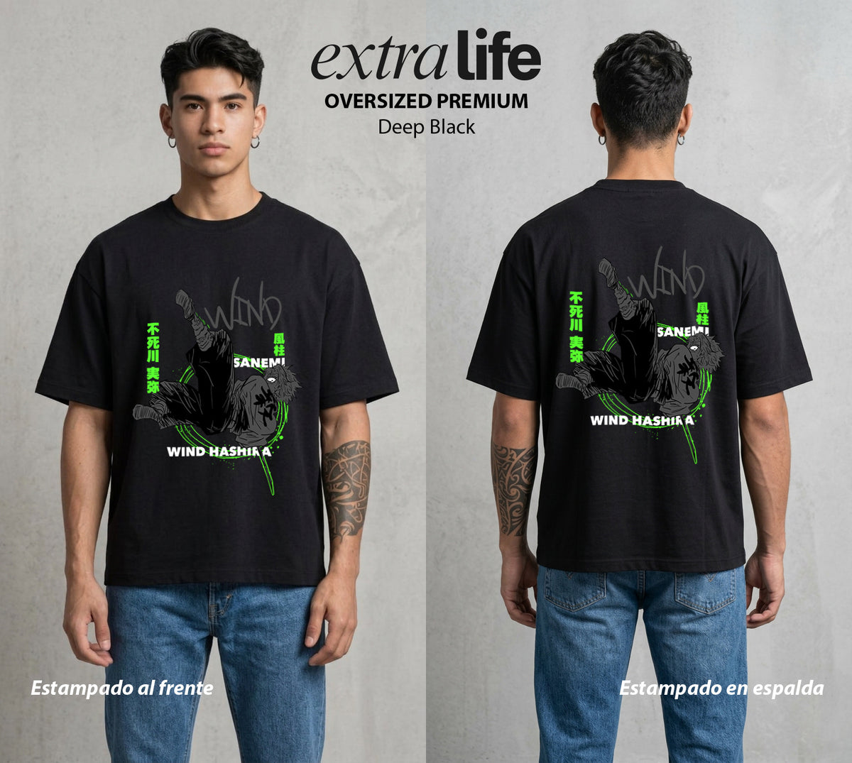 Cazadores de la Noche | El Viento sin Piedad #01179 - Playera Oversized Premium | Deep Black - Foto en modelo