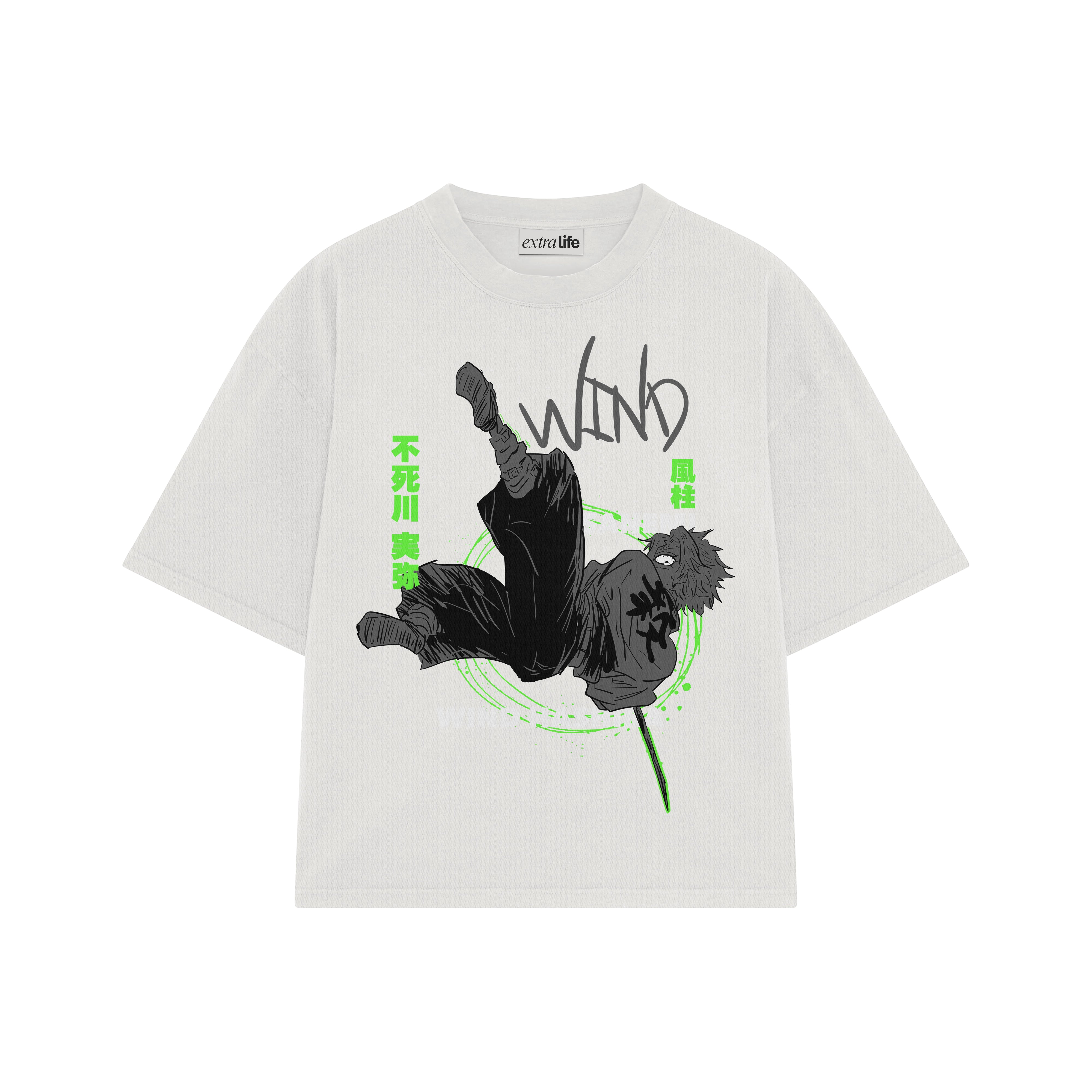 Playera streetwear premium de anime y gaming ExtraLife MX, corte boxy oversized drop shoulder heavyweight en color Deep Black y Off-White, moda urbana mexicana de culto.