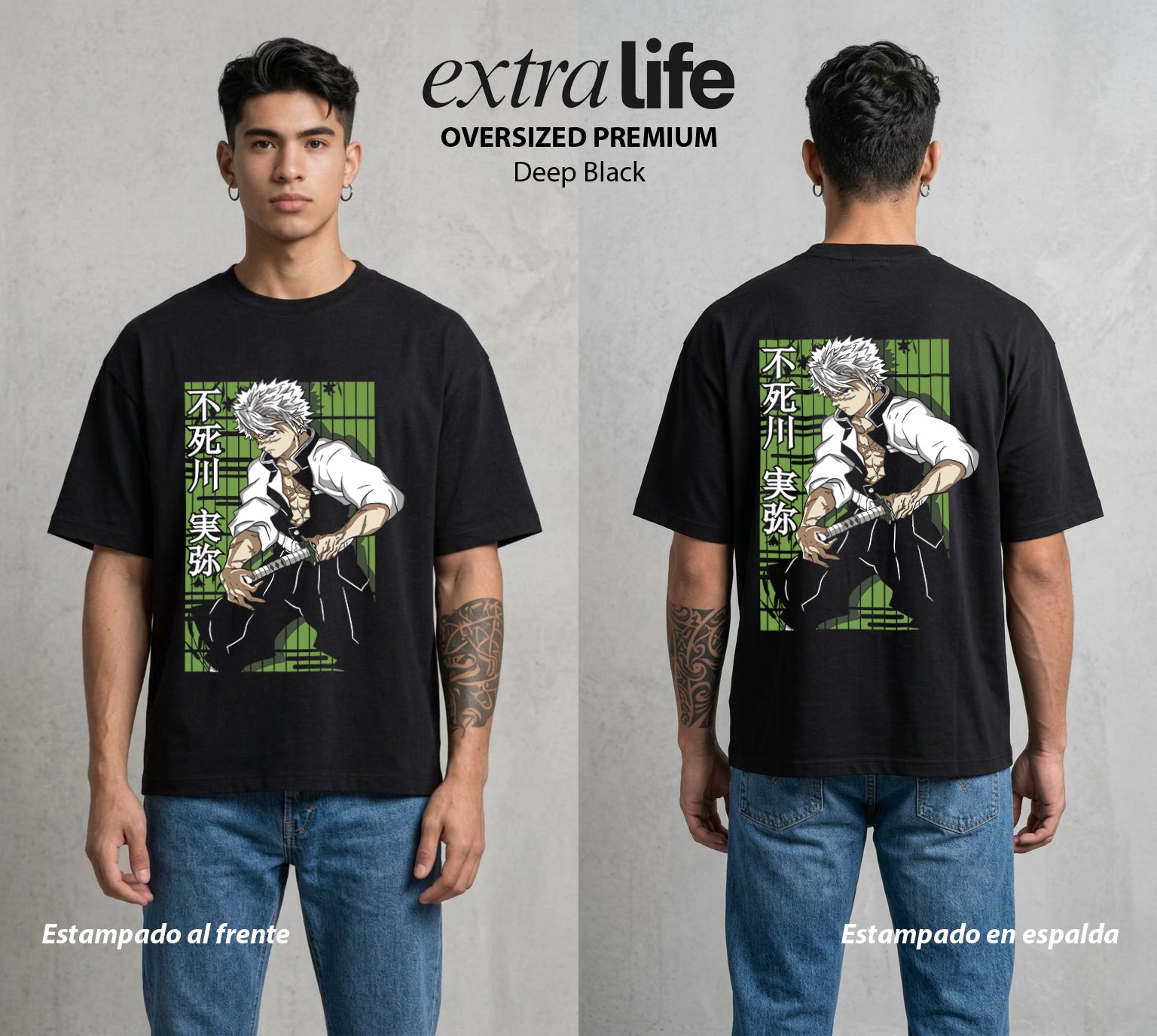 Cazadores de la Noche | El Viento sin Piedad #01180 - Playera Oversized Premium | Deep Black - Foto en modelo