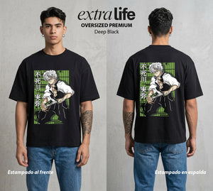 Cazadores de la Noche | El Viento sin Piedad #01180 - Playera Oversized Premium | Deep Black - Foto en modelo