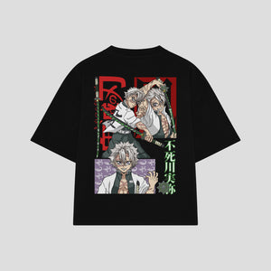 Playera streetwear premium de anime y gaming ExtraLife MX, corte boxy oversized drop shoulder heavyweight en color Deep Black y Off-White, moda urbana mexicana de culto.