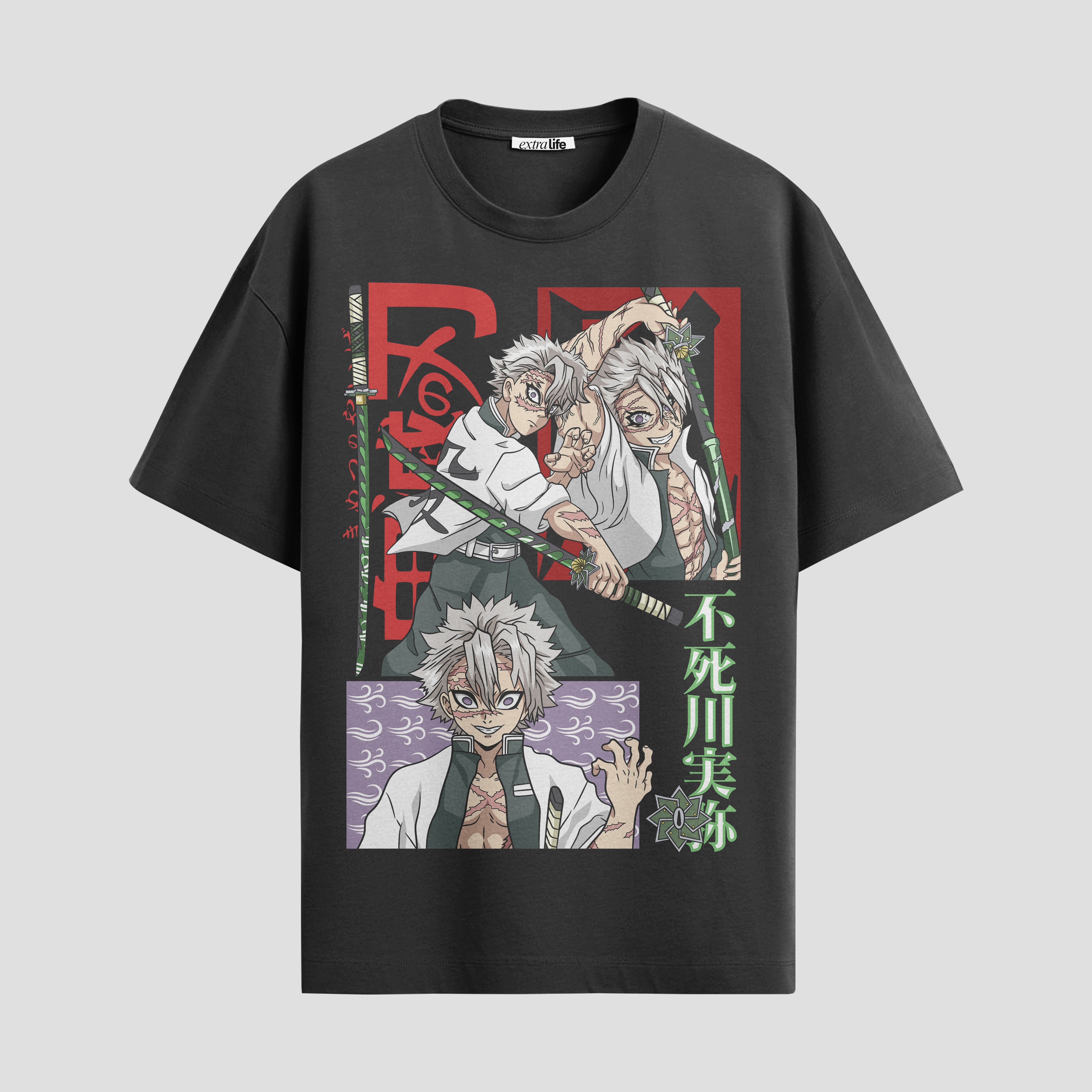 Playera urbana de anime y gaming ExtraLife MX, corte Standard Fit unisex ligero y transpirable en color Deep Black y Pure White, ropa de uso diario para gym y casual.