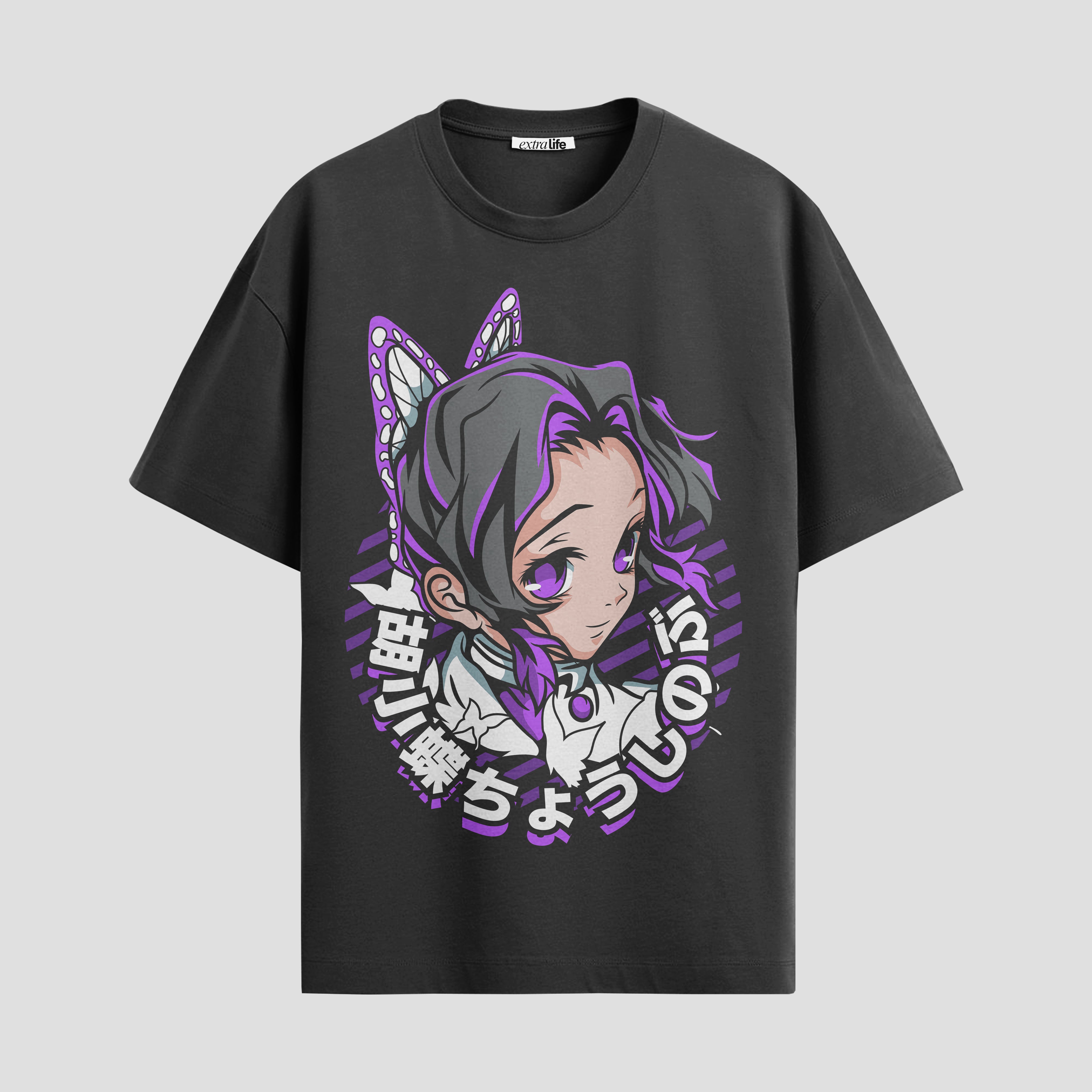 Playera urbana de anime y gaming ExtraLife MX, corte Standard Fit unisex ligero y transpirable en color Deep Black y Pure White, ropa de uso diario para gym y casual.