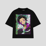 Playera streetwear premium de anime y gaming ExtraLife MX, corte boxy oversized drop shoulder heavyweight en color Deep Black y Off-White, moda urbana mexicana de culto.